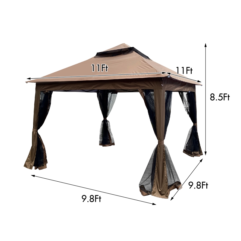 CRO Decor Outdoor Pop up Detachable Zipper Mesh Brown Pavilion Canopy