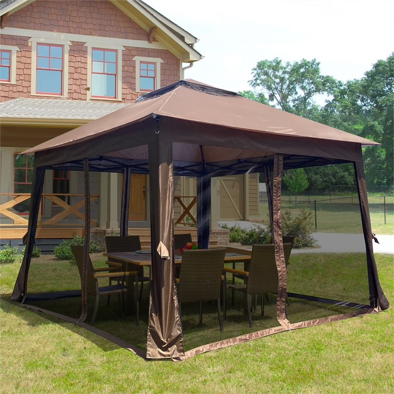 CRO Decor Outdoor Pop up Detachable Zipper Mesh Brown Pavilion Canopy