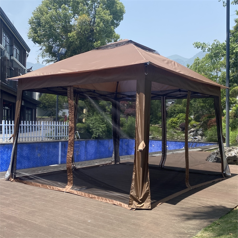 CRO Decor Outdoor Pop up Detachable Zipper Mesh Brown Pavilion Canopy