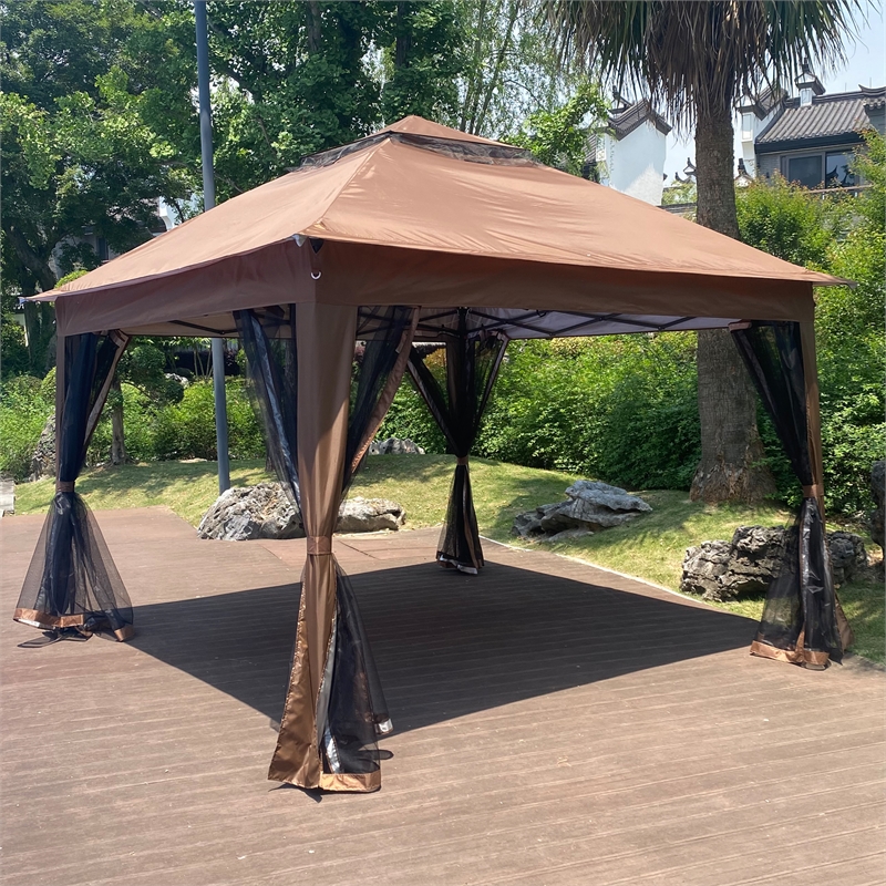CRO Decor Outdoor Pop up Detachable Zipper Mesh Brown Pavilion Canopy