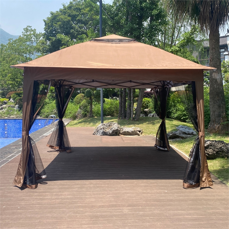 CRO Decor Outdoor Pop up Detachable Zipper Mesh Brown Pavilion Canopy