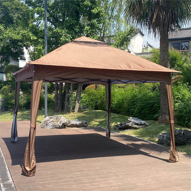 CRO Decor Outdoor Pop up Detachable Zipper Mesh Brown Pavilion Canopy