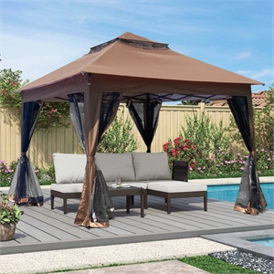 CRO Decor Outdoor Pop up Detachable Zipper Mesh Brown Pavilion Canopy