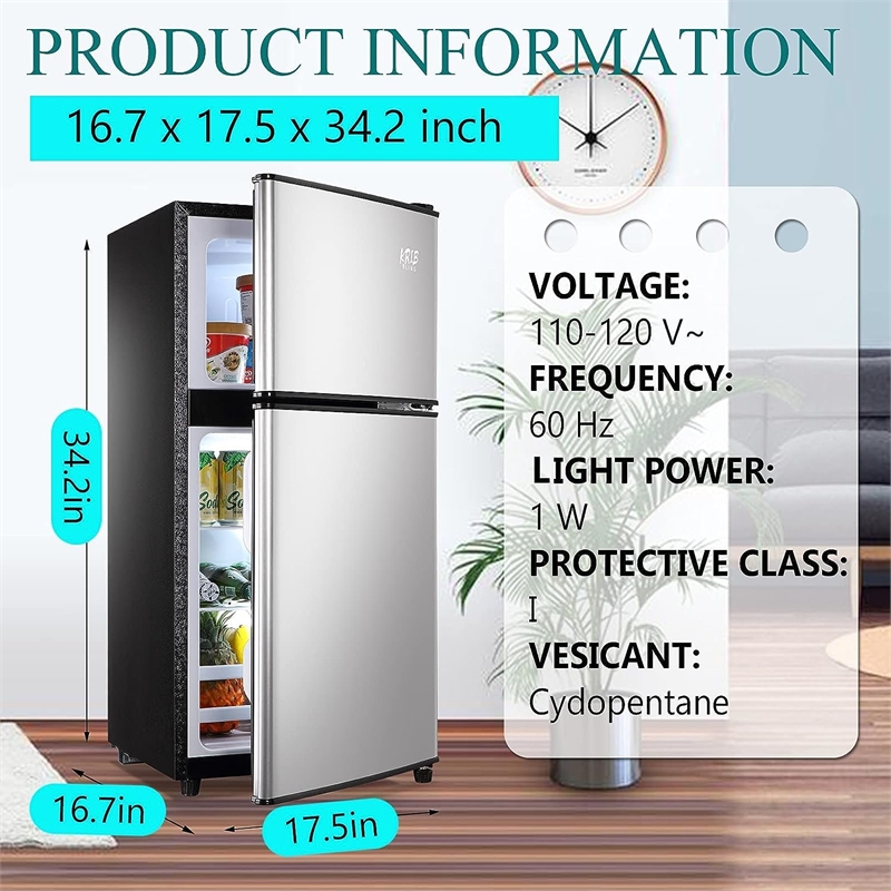 CRO Decor 3.5 Cubic Feet Compact Steel Mini Silver Color Refrigerator