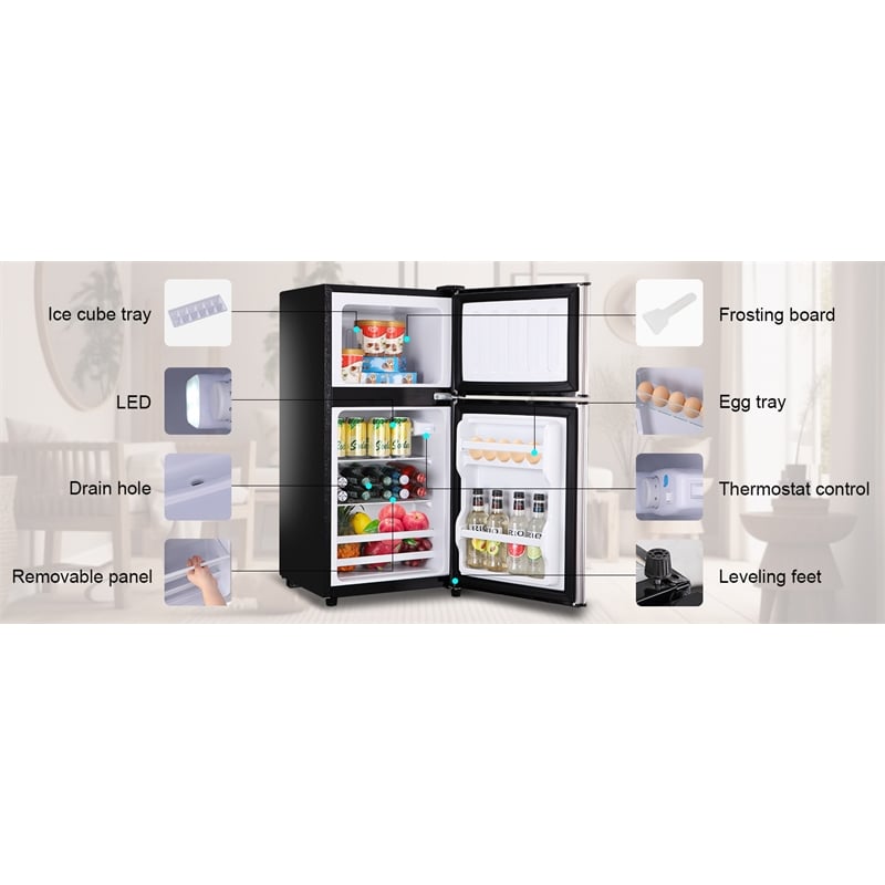 CRO Decor 3.5 Cubic Feet Compact Steel Mini Black Refrigerator