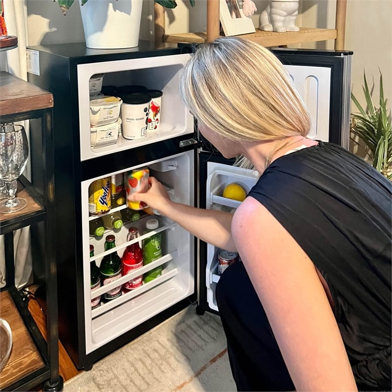 CRO Decor 3.5 Cubic Feet Compact Steel Mini Black Refrigerator