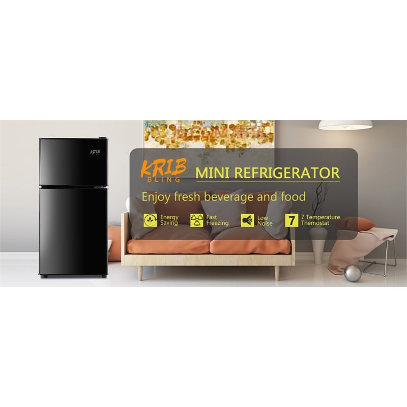 CRO Decor 3.5 Cubic Feet Compact Steel Mini Black Refrigerator