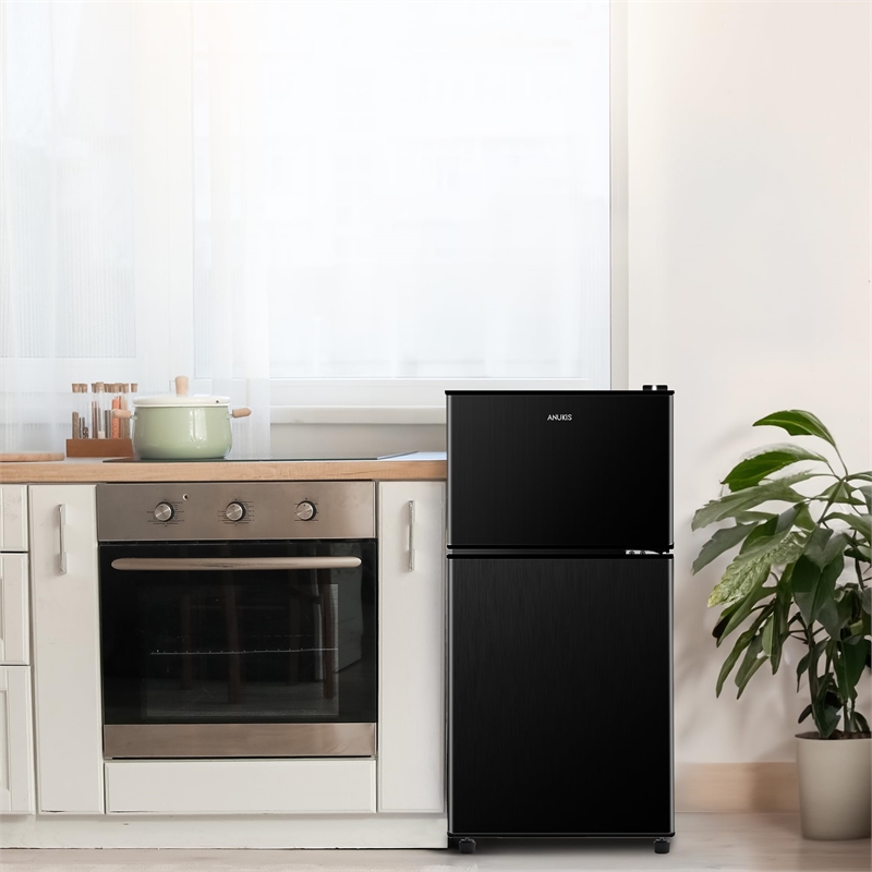 CRO Decor 3.5 Cubic Feet Compact Steel Mini Black Refrigerator