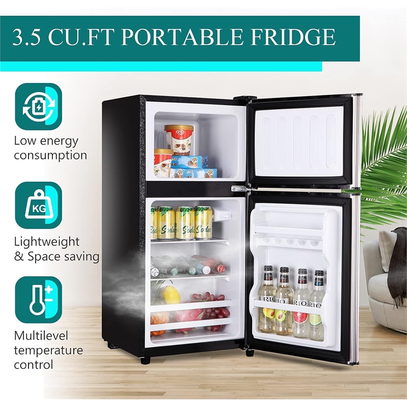 CRO Decor 3.5 Cubic Feet Compact Steel Mini Black Refrigerator