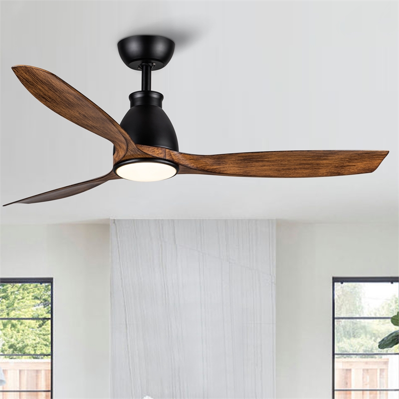 CRO Decor 52 In. Wood Grain Blades Intergrated LED Ceiling Fan with Black Brown