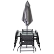 CRO Decor Black Metal Terrace Furniture Table and Chair Set with Umbrella