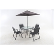 CRO Decor Black Metal Terrace Furniture Table and Chair Set with Umbrella