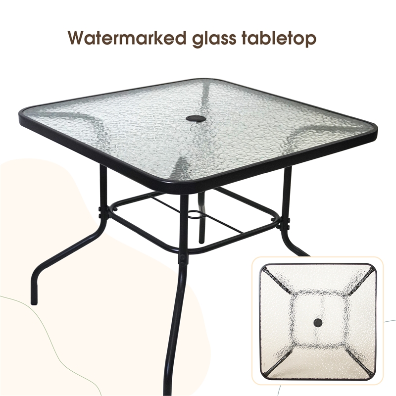 CRO Decor Black Metal Terrace Furniture Table and Chair Set with Umbrella