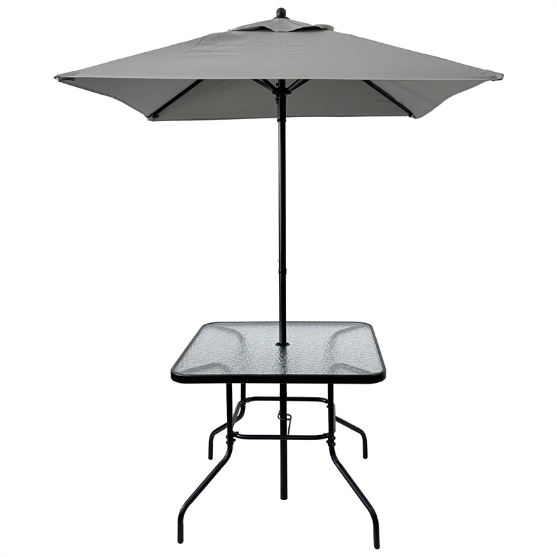 CRO Decor Black Metal Terrace Furniture Table and Chair Set with Umbrella