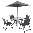 CRO Decor Black Metal Terrace Furniture Table and Chair Set with Umbrella