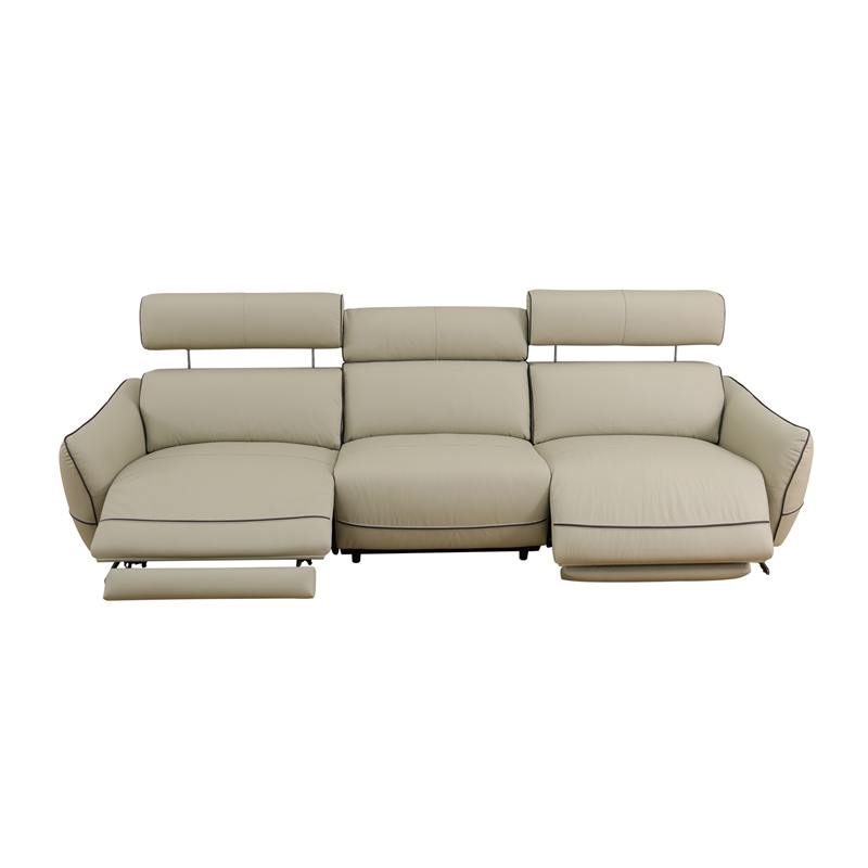 CRO Decor Beige Top Grain Leather and PVC 3-Piece Living Room Recliner Sofa Set