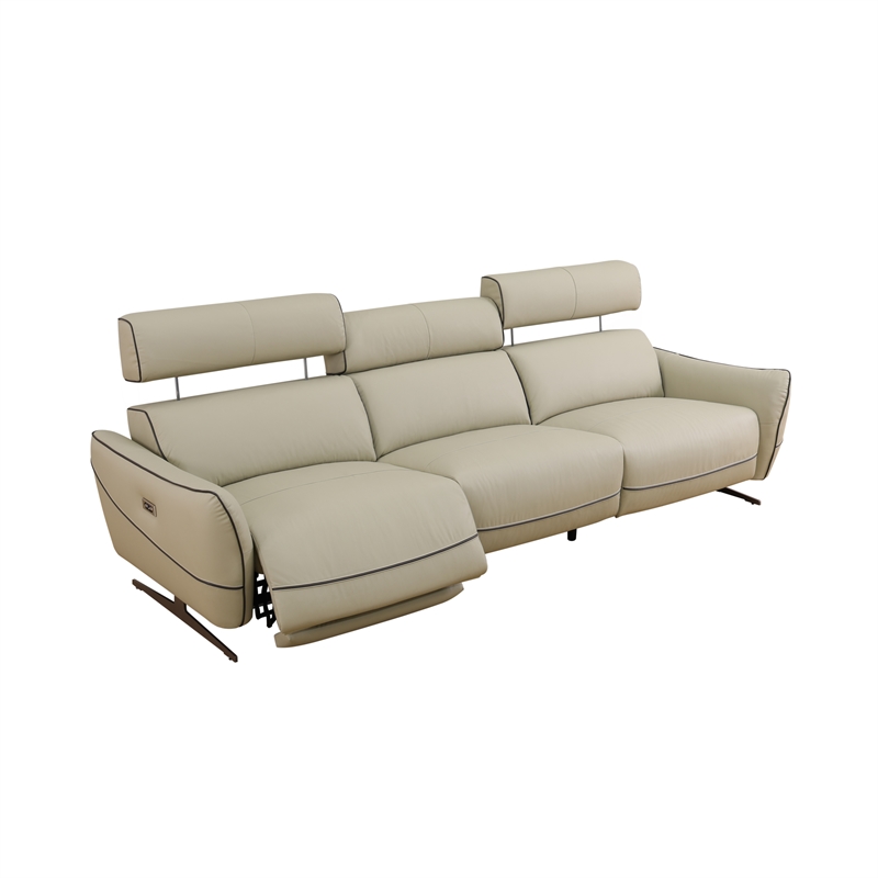 CRO Decor Beige Top Grain Leather and PVC 3-Piece Living Room Recliner Sofa Set