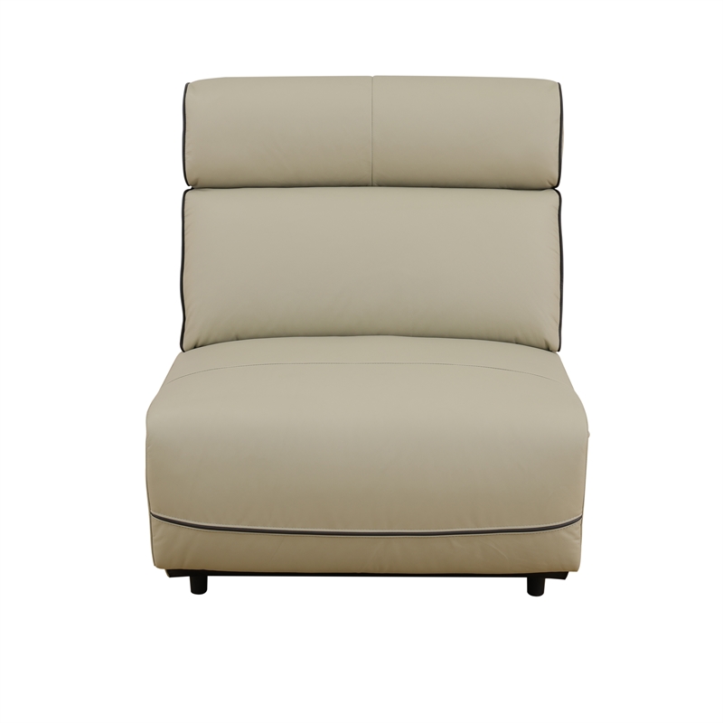 CRO Decor Beige Top Grain Leather and PVC 3-Piece Living Room Recliner Sofa Set