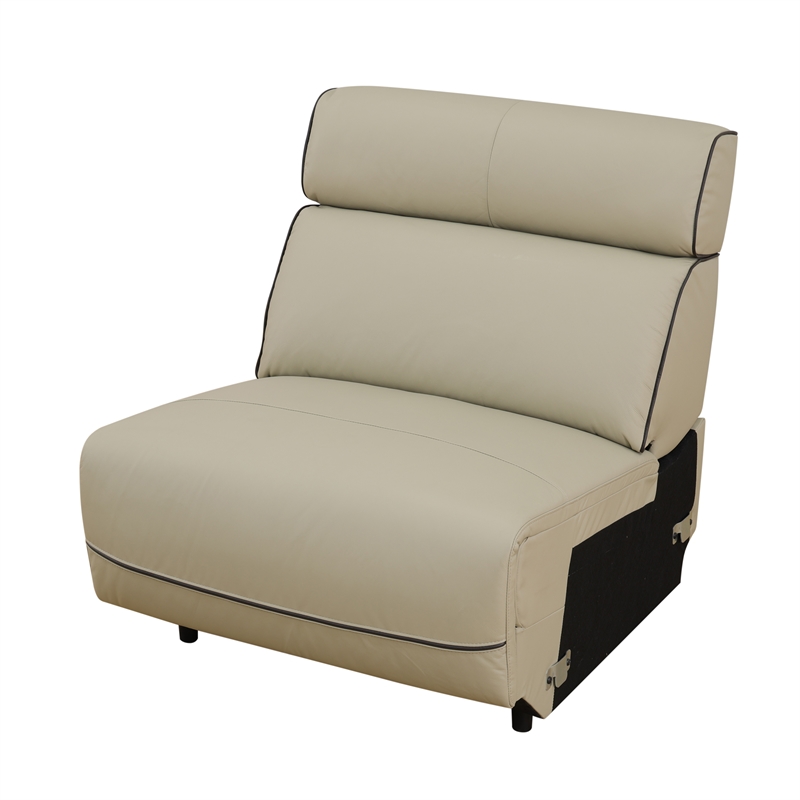 CRO Decor Beige Top Grain Leather and PVC 3-Piece Living Room Recliner Sofa Set