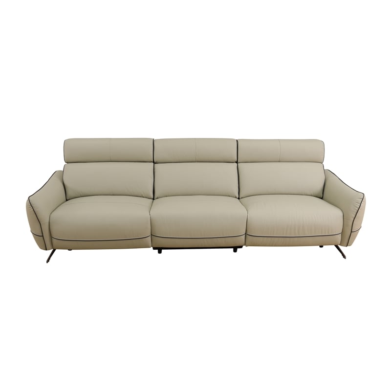 CRO Decor Beige Top Grain Leather and PVC 3-Piece Living Room Recliner Sofa Set