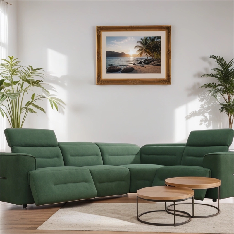 CRO Decor Green Flannel 4-Piece Living Room Recliner Sofa Set
