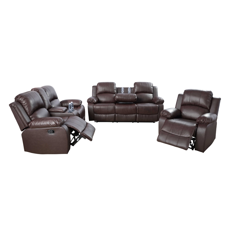 CRO Decor Brown Recycled Leather 3-Piece Couch Living Room Sofa Set
