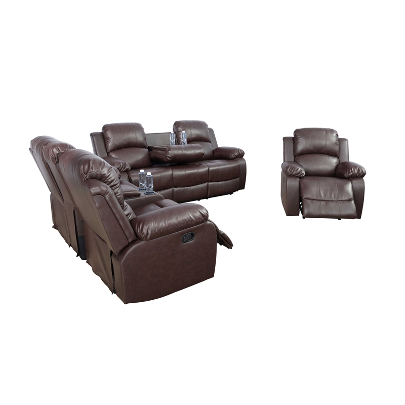 CRO Decor Brown Recycled Leather 3-Piece Couch Living Room Sofa Set