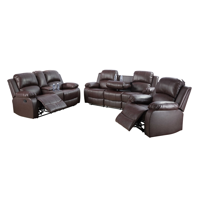 CRO Decor Brown Recycled Leather 3-Piece Couch Living Room Sofa Set