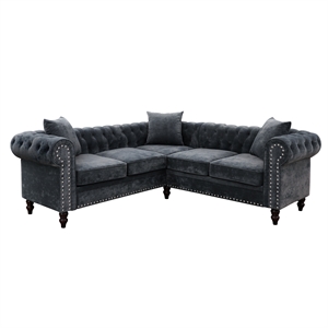 CRO Decor 62.5&quot Dark Gray Flannel 2-Piece Couch Living Room Sofa Set