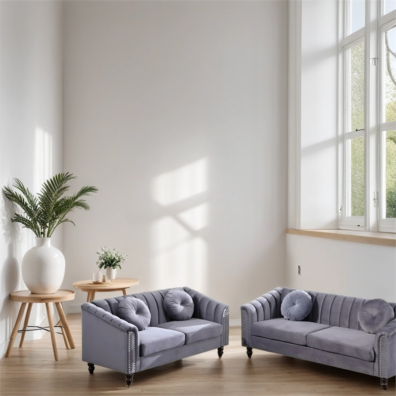 CRO Decor  Lint 3-Piece Living Room Combination Sofa with Gray
