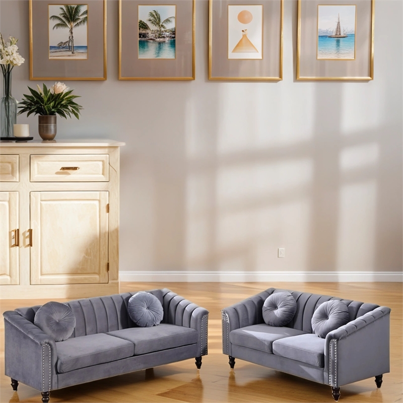CRO Decor  Lint 3-Piece Living Room Combination Sofa with Gray