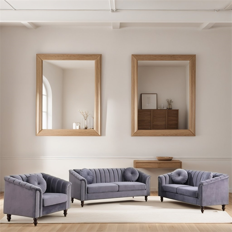CRO Decor  Lint 3-Piece Living Room Combination Sofa with Gray