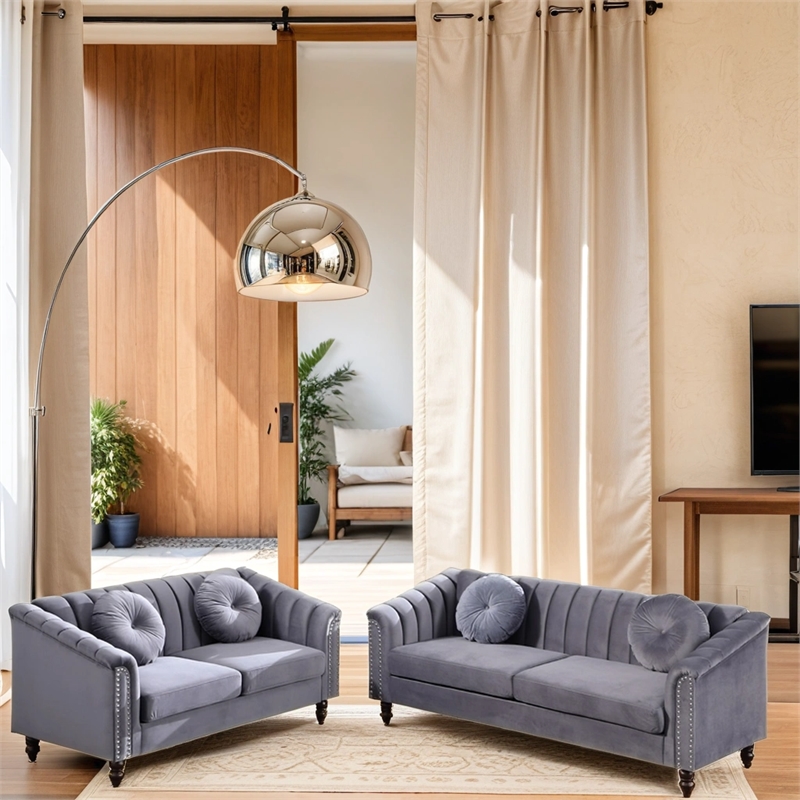 CRO Decor  Lint 3-Piece Living Room Combination Sofa with Gray