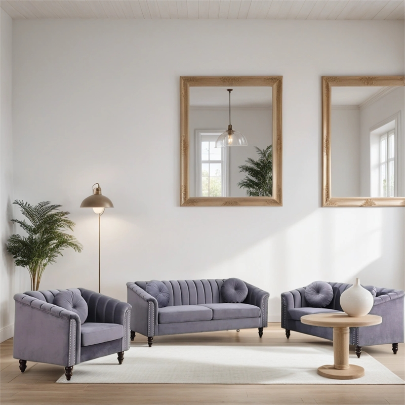 CRO Decor  Lint 3-Piece Living Room Combination Sofa with Gray