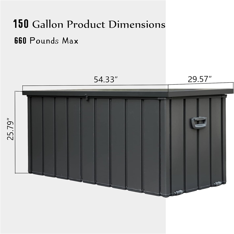 CRO Decor 150 Gallon Black Outdoor Waterproof Storage Box for Yard
