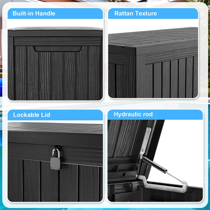 CRO Decor 180 Gallon Black Outdoor Waterproof Storag Box for Yard