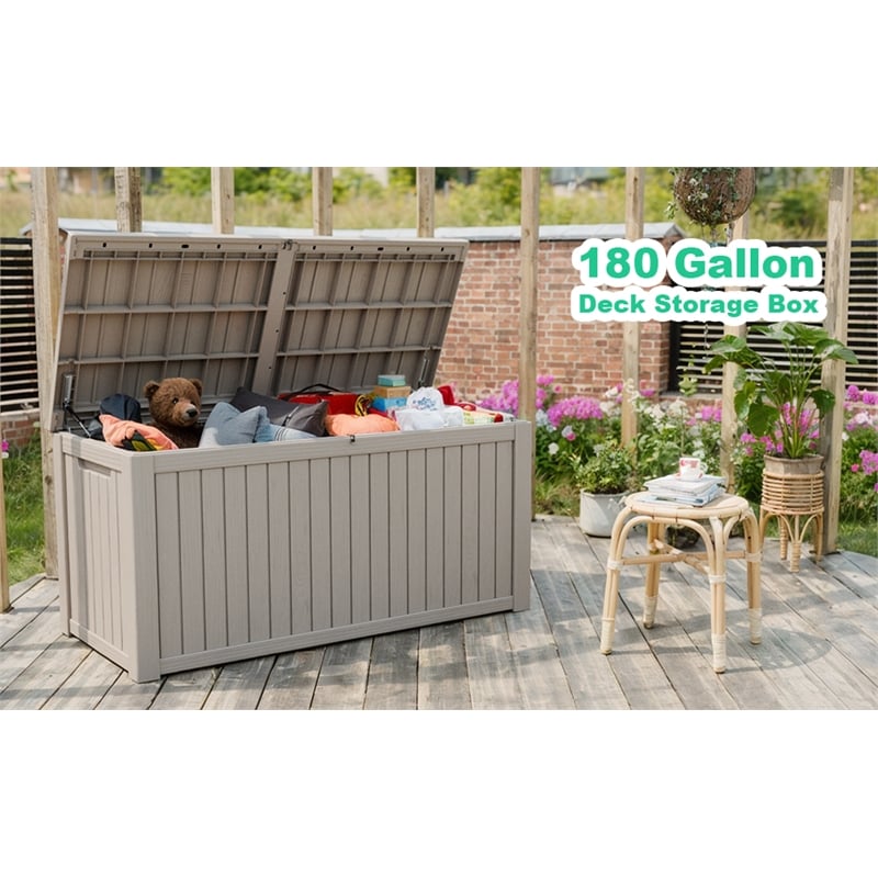 CRO Decor 180 Gallon Light Coffee Color Outdoor Waterproof Storag Box for Yard