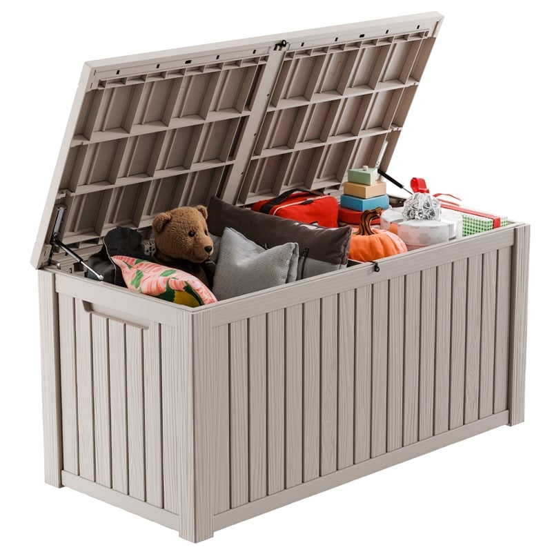 CRO Decor 180 Gallon Light Coffee Color Outdoor Waterproof Storag Box for Yard