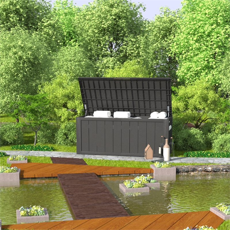 CRO Decor 230 Gallon Black Outdoor Waterproof Storag Box for Yard