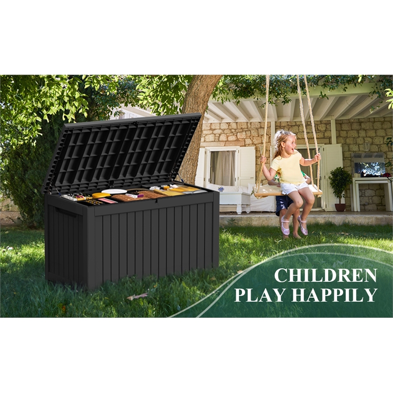CRO Decor 230 Gallon Black Outdoor Waterproof Storag Box for Yard