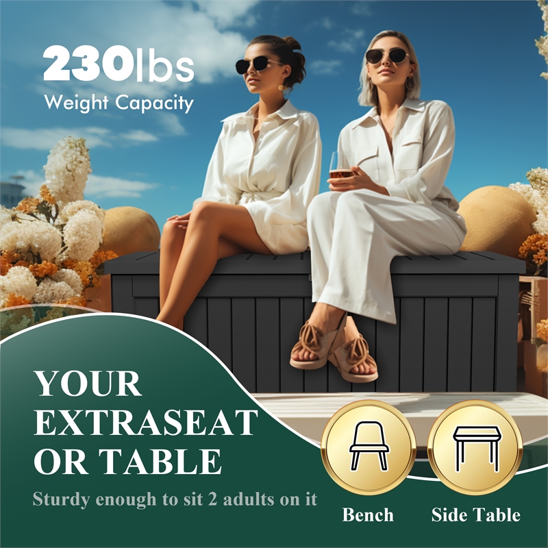 CRO Decor 230 Gallon Black Outdoor Waterproof Storag Box for Yard