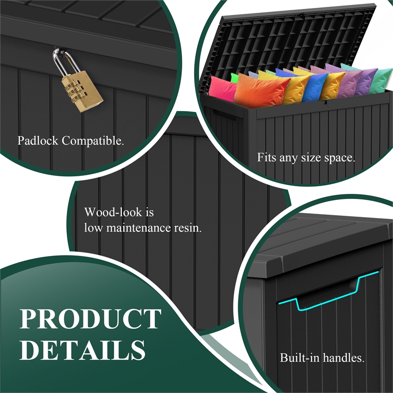 CRO Decor 230 Gallon Black Outdoor Waterproof Storag Box for Yard