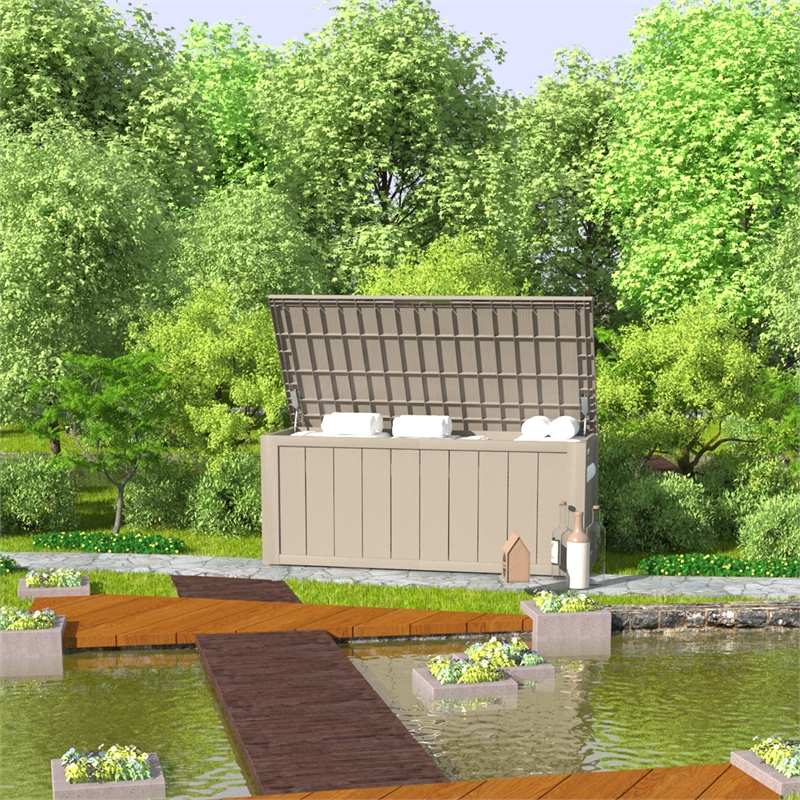 CRO Decor 230 Gallon Light Coffee Color Outdoor Waterproof Storag Box for Yard