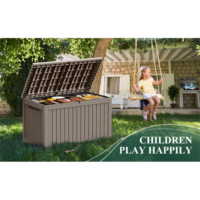 CRO Decor 230 Gallon Light Coffee Color Outdoor Waterproof Storag Box for Yard