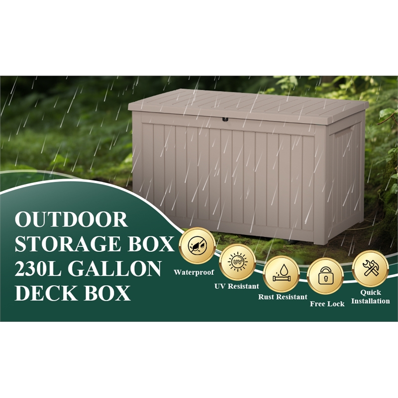 CRO Decor 230 Gallon Light Coffee Color Outdoor Waterproof Storag Box for Yard