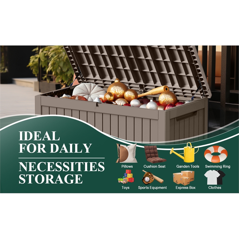 CRO Decor 230 Gallon Light Coffee Color Outdoor Waterproof Storag Box for Yard