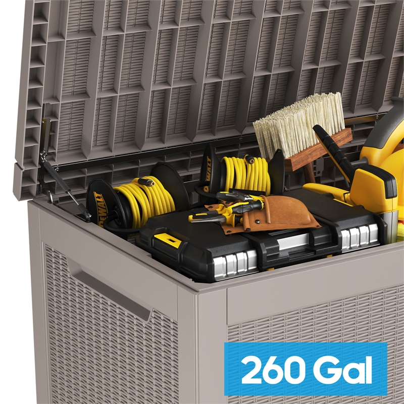 CRO Decor 260 Gallon Light Coffee Color Outdoor Waterproof Storag Box for Yard