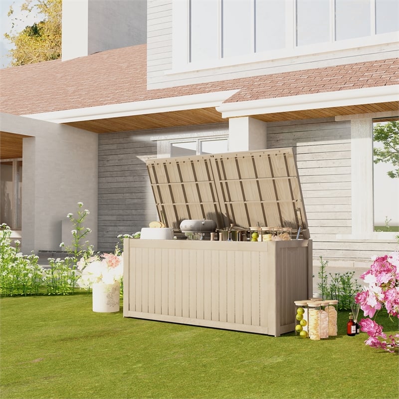 CRO Decor 260 Gallon Light Coffee Color Outdoor Waterproof Storag Box for Yard