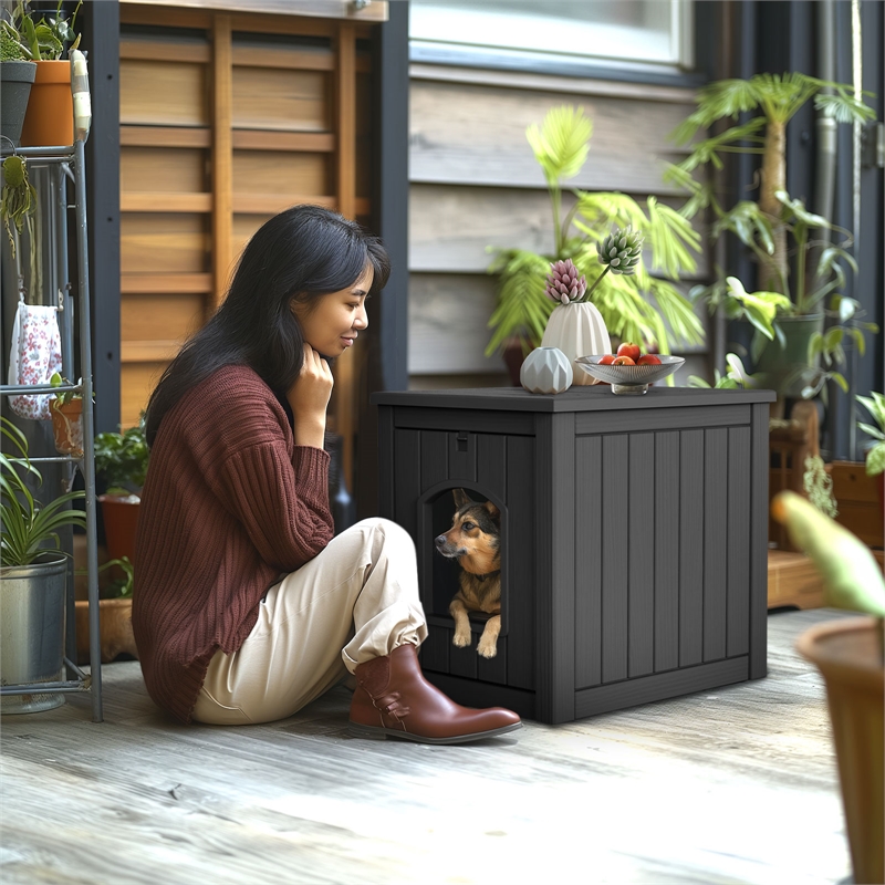 CRO Decor Black Outdoor Pet House Suitable for Small and Meium-sized Pets