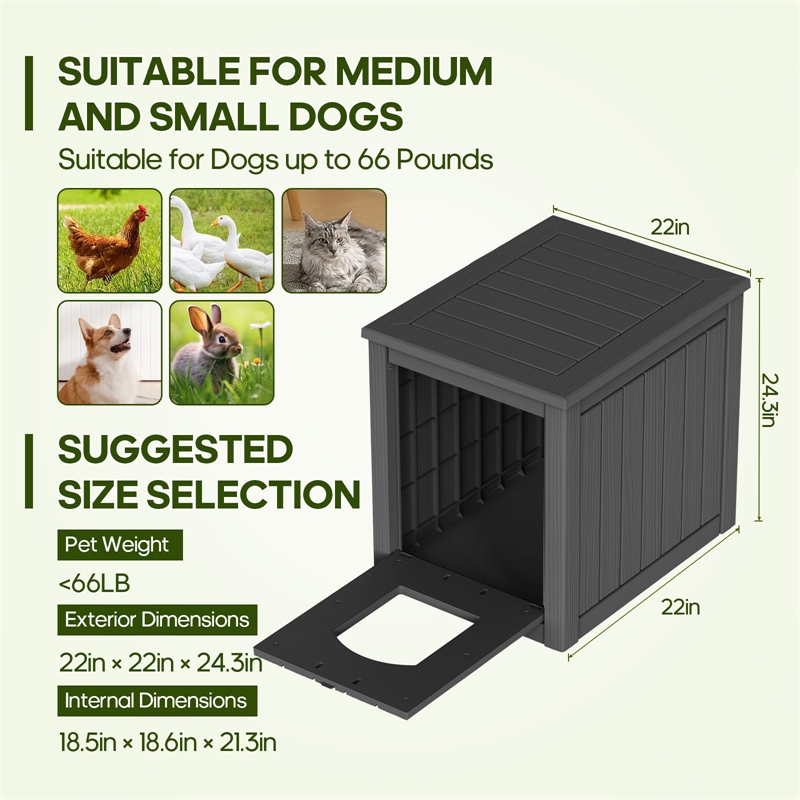 CRO Decor Black Outdoor Pet House Suitable for Small and Meium-sized Pets